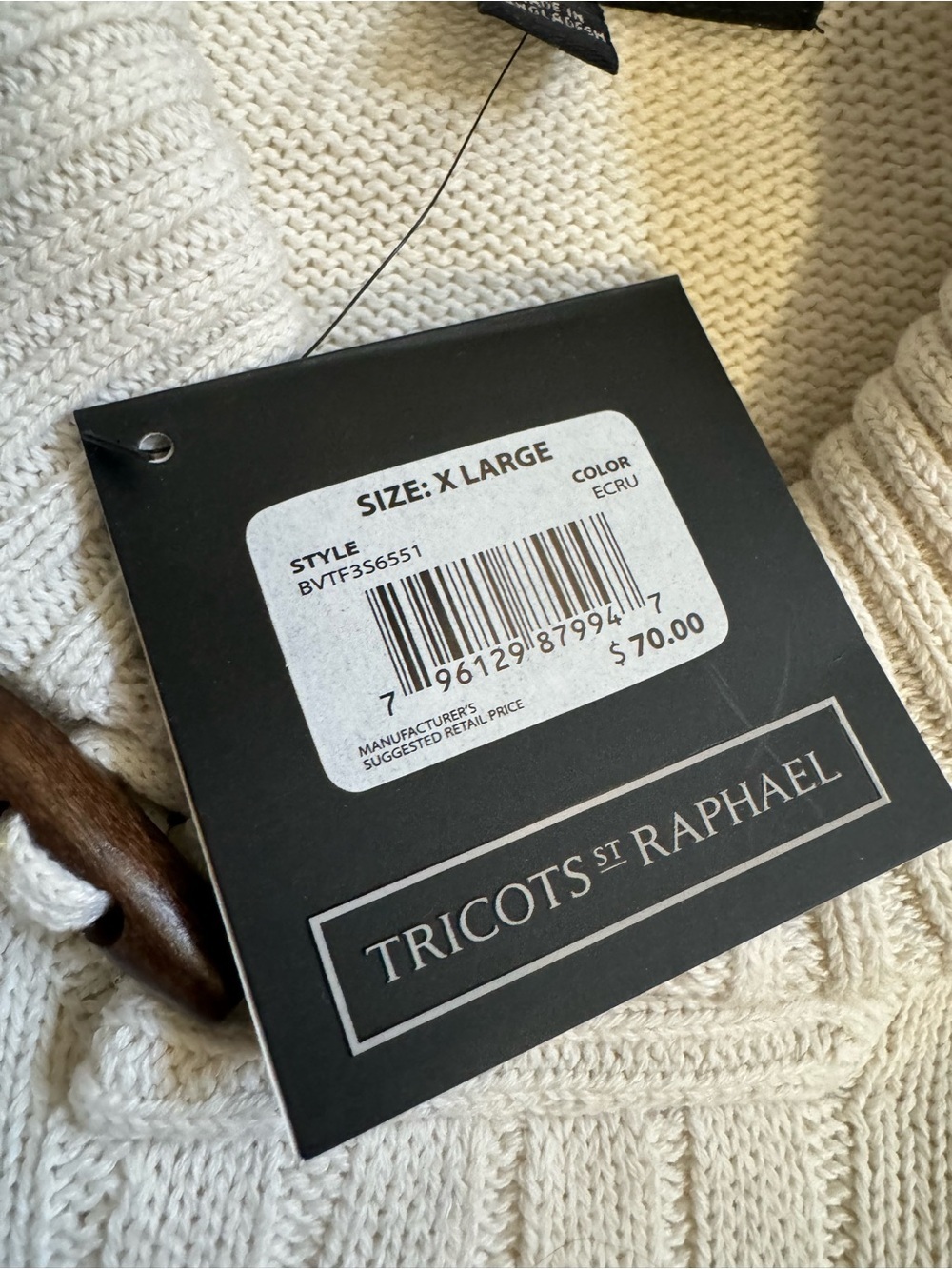 Men's Two-Tone Cable Turtleneck Sweater in Cream and Tan - Picture 3 of 5
